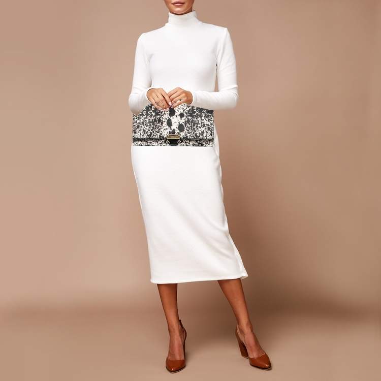 Pre Owned Burberry Black/White Calfhair and Leather Roslin Oersized Clutch