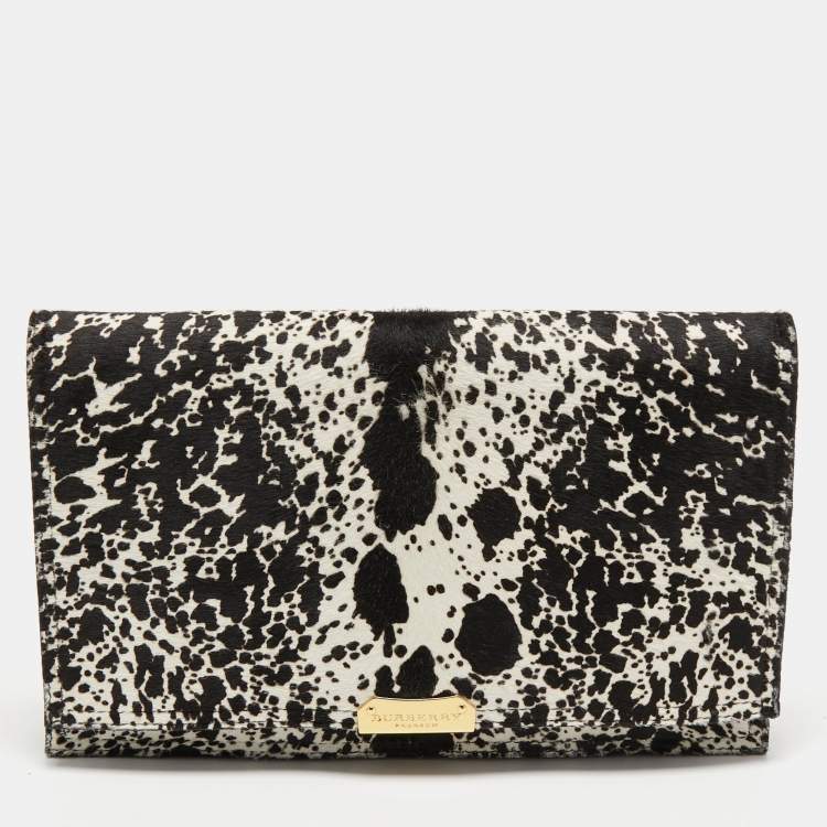 Pre Owned Burberry Black/White Calfhair and Leather Roslin Oersized Clutch
