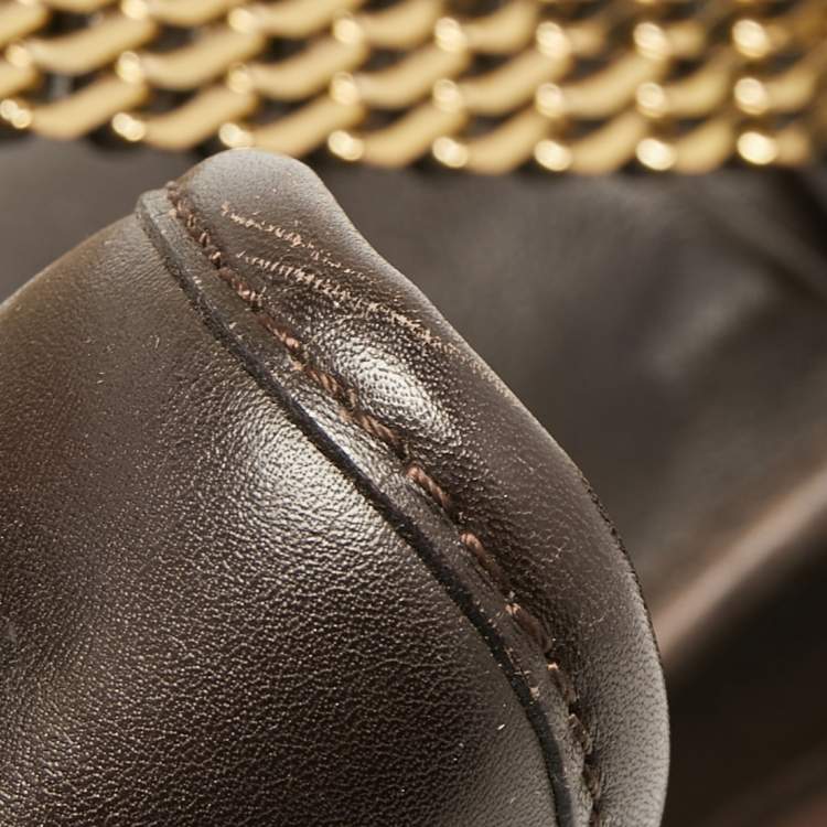 Pre Owned Burberry Dark Brown Leather Brooklyn Chain Hobo