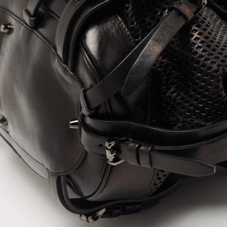 Pre Owned Burberry Black Perforated Leather Rowan Tote
