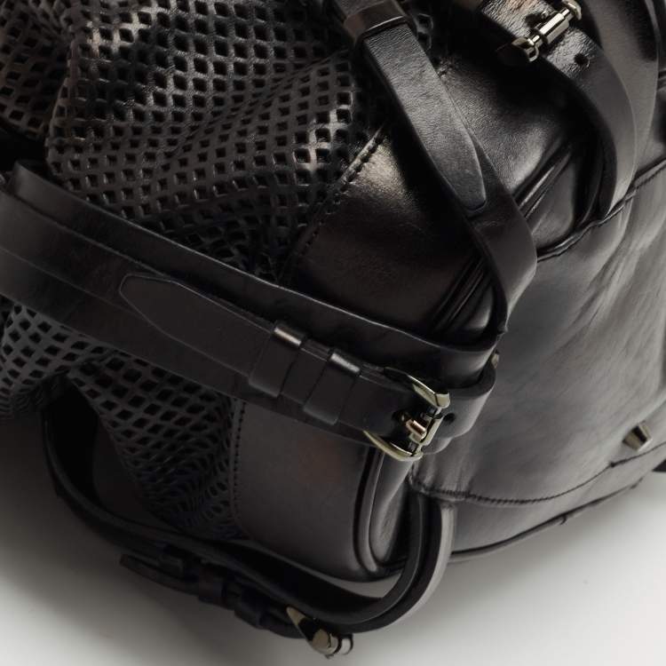 Pre Owned Burberry Black Perforated Leather Rowan Tote