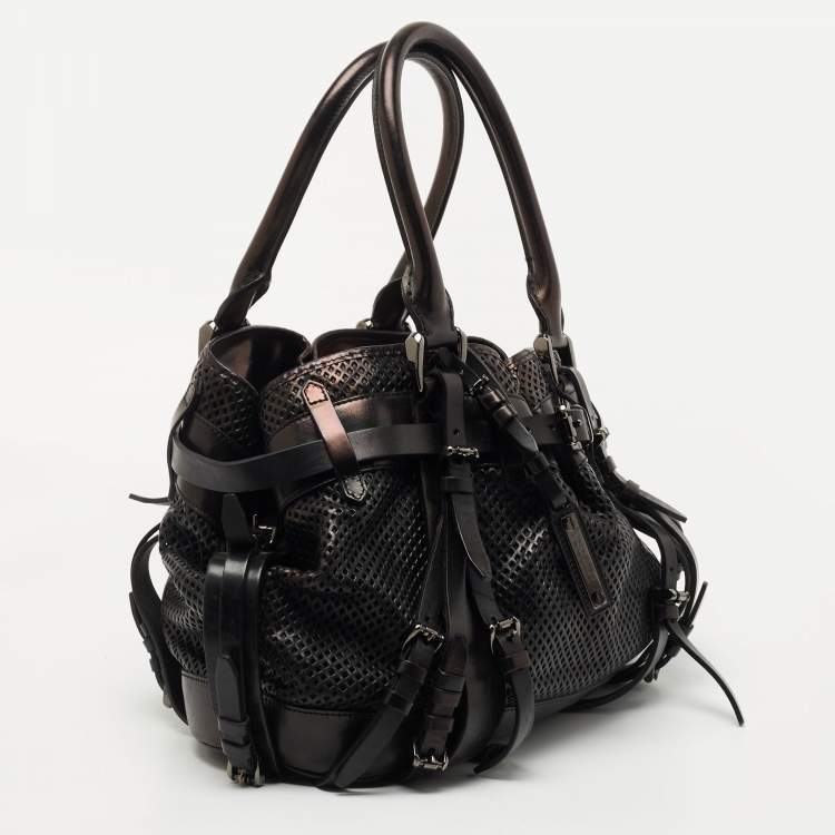 Pre Owned Burberry Black Perforated Leather Rowan Tote