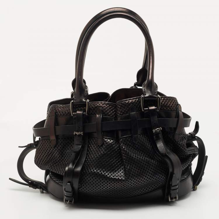 Pre Owned Burberry Black Perforated Leather Rowan Tote