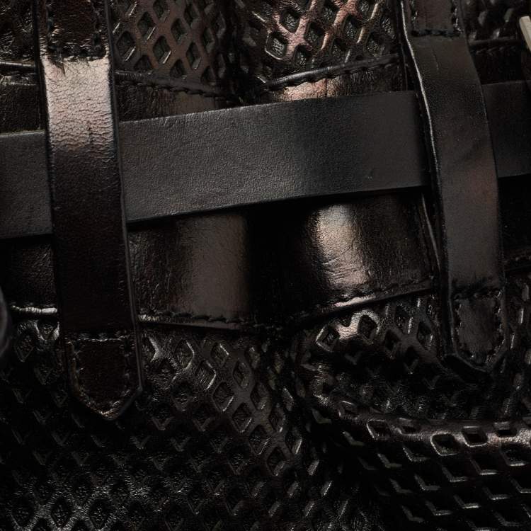 Pre Owned Burberry Black Perforated Leather Rowan Tote
