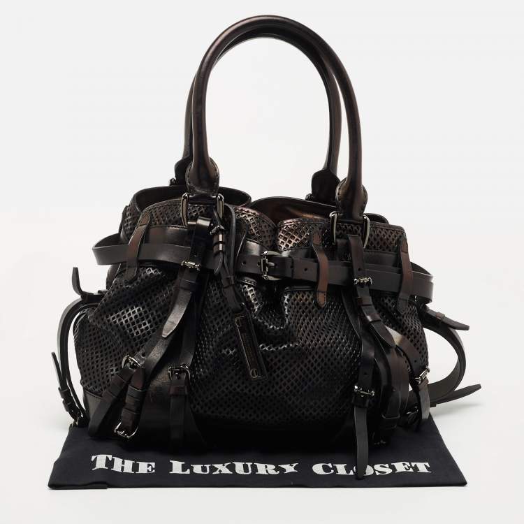 Pre Owned Burberry Black Perforated Leather Rowan Tote