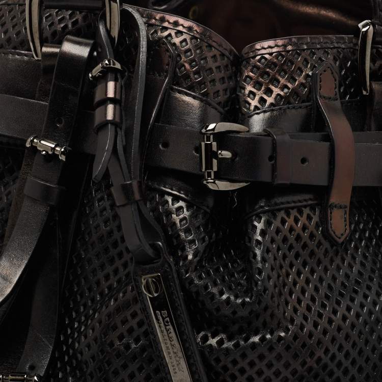 Pre Owned Burberry Black Perforated Leather Rowan Tote