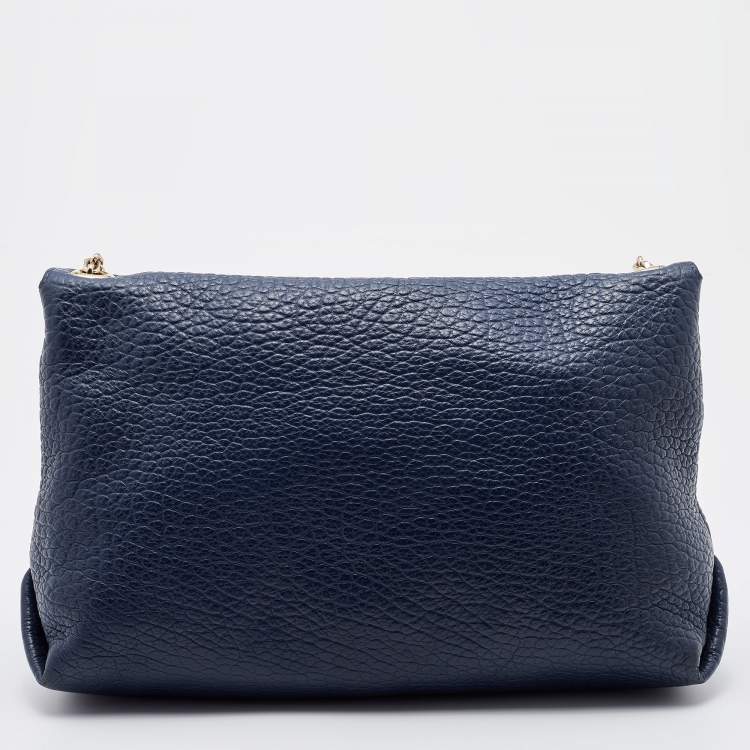 Pre Owned Burberry Navy Blue Leather Large Mildenhall Flap Shoulder Bag