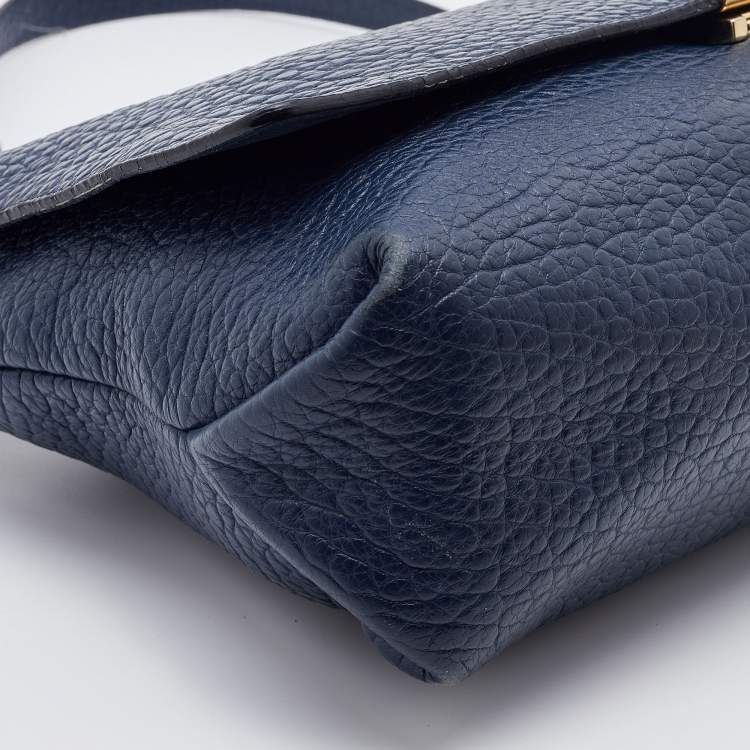 Pre Owned Burberry Navy Blue Leather Large Mildenhall Flap Shoulder Bag