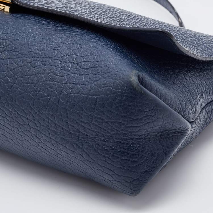 Pre Owned Burberry Navy Blue Leather Large Mildenhall Flap Shoulder Bag