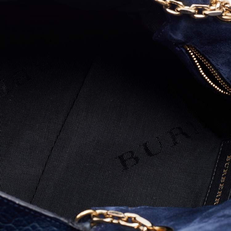 Pre Owned Burberry Navy Blue Leather Large Mildenhall Flap Shoulder Bag