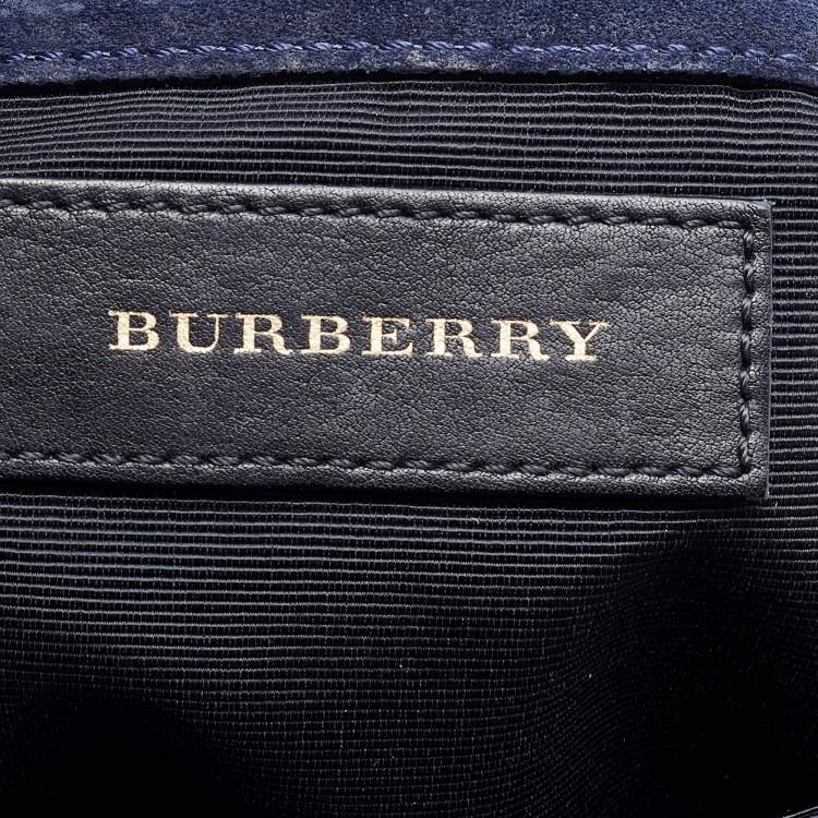 Pre Owned Burberry Navy Blue Leather Large Mildenhall Flap Shoulder Bag