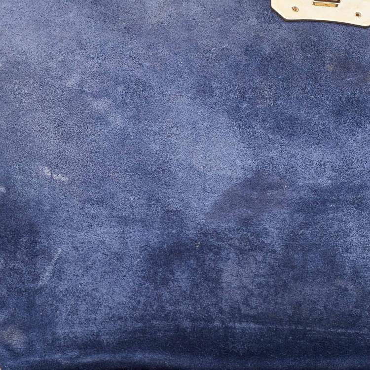 Pre Owned Burberry Navy Blue Leather Large Mildenhall Flap Shoulder Bag