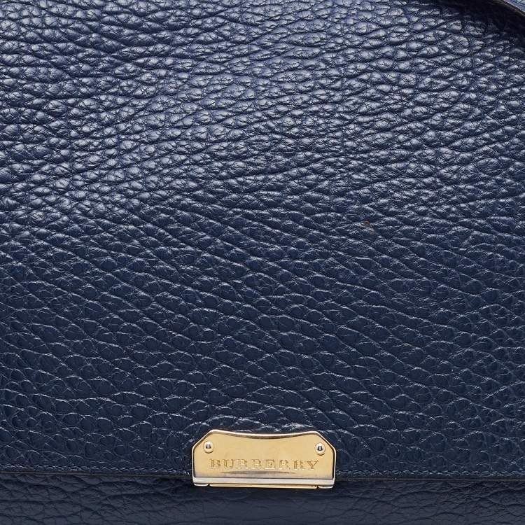 Pre Owned Burberry Navy Blue Leather Large Mildenhall Flap Shoulder Bag