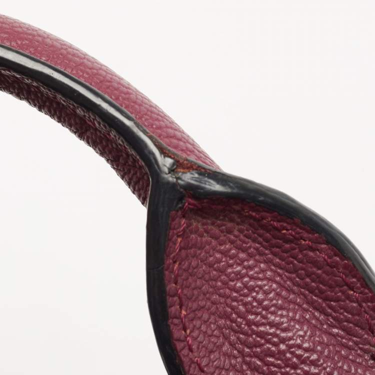 Pre Owned Burberry Burgundy Grained Leather Small Buckle Tote