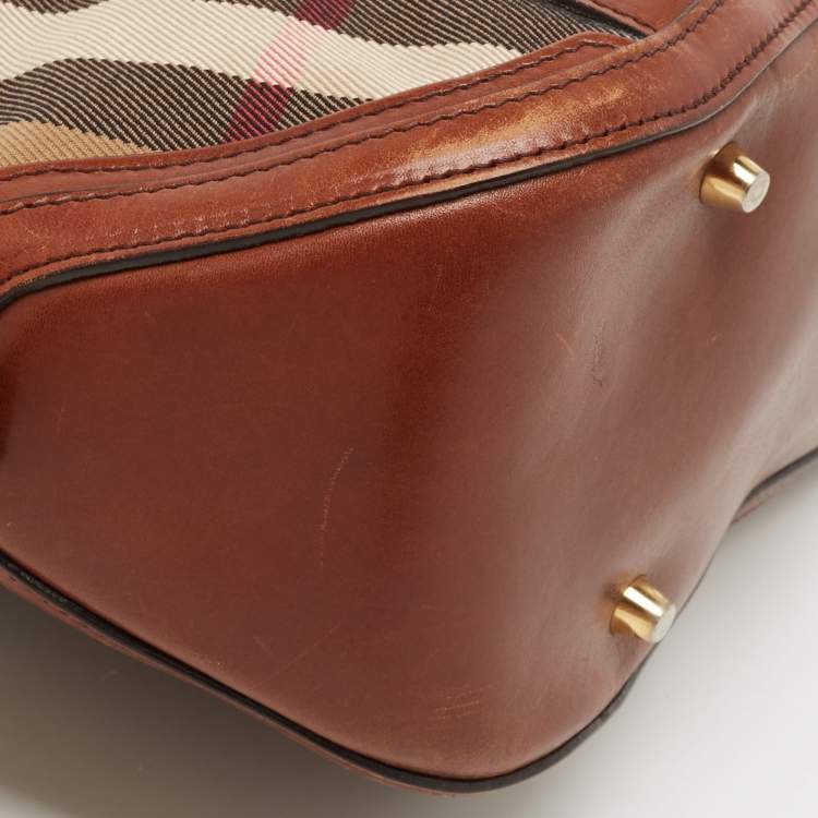 Pre Owned Burberry Beige/Tan House Check Fabric and Leather Orchard Bowler Bag