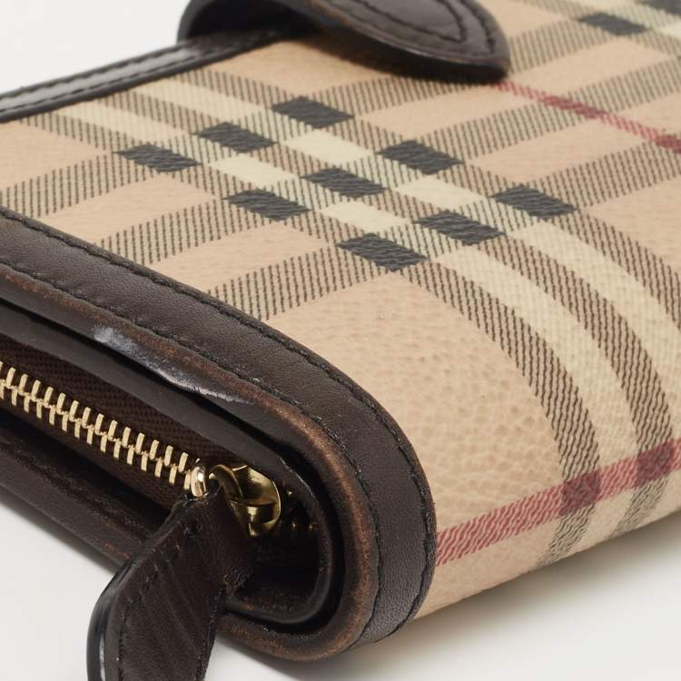 Pre Owned Burberry Beige/Brown Haymarket Check Pvc and Leather Continental Wallet