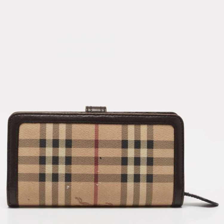 Pre Owned Burberry Beige/Brown Haymarket Check Pvc and Leather Continental Wallet