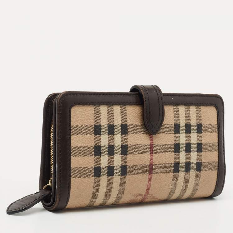 Pre Owned Burberry Beige/Brown Haymarket Check Pvc and Leather Continental Wallet