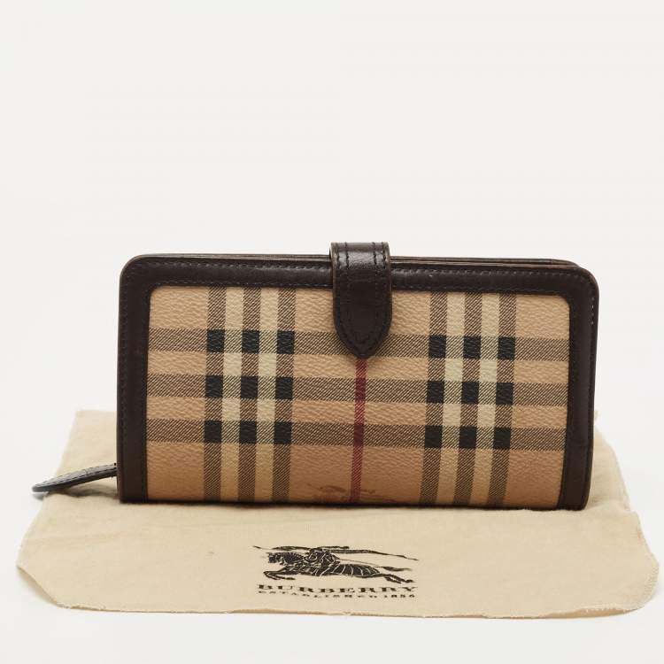 Pre Owned Burberry Beige/Brown Haymarket Check Pvc and Leather Continental Wallet