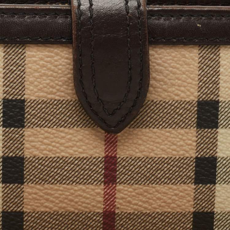 Pre Owned Burberry Beige/Brown Haymarket Check Pvc and Leather Continental Wallet