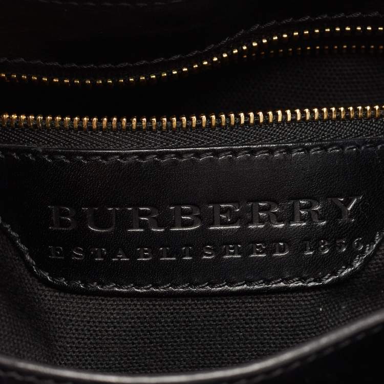Pre Owned Burberry Black/Beige House Check Canvas and Leather Bridle Shoulder Bag