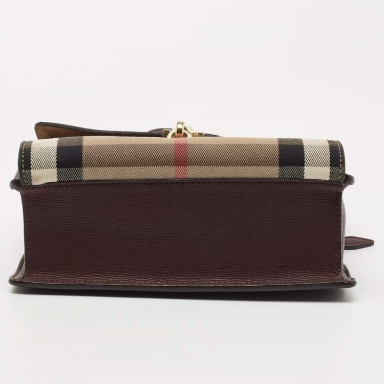 Pre Owned Burberry Burgundy House Check Canvas and Leather Macken Crossbody Bag