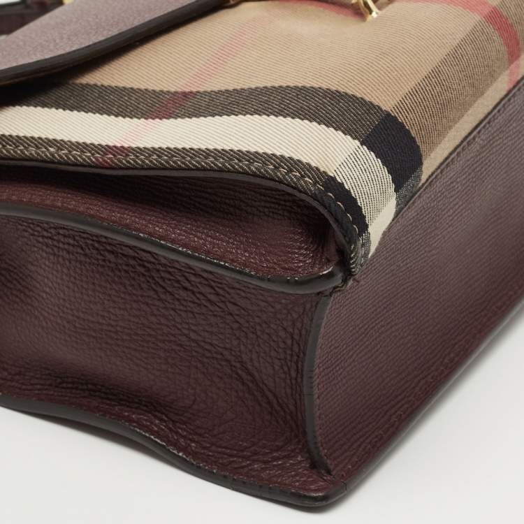 Pre Owned Burberry Burgundy House Check Canvas and Leather Macken Crossbody Bag