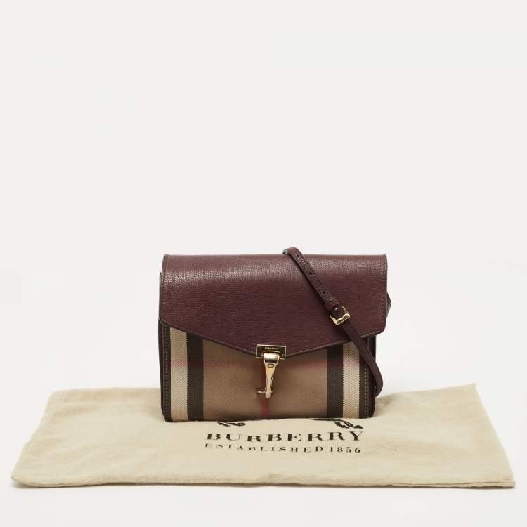 Pre Owned Burberry Burgundy House Check Canvas and Leather Macken Crossbody Bag