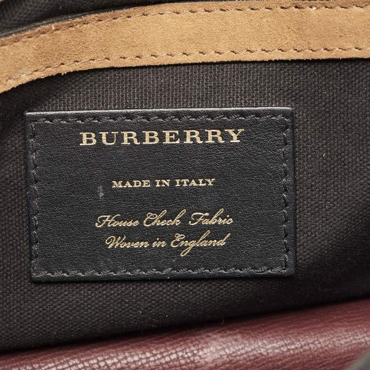 Pre Owned Burberry Burgundy House Check Canvas and Leather Macken Crossbody Bag