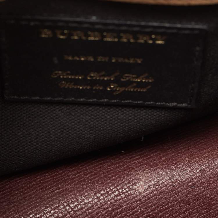 Pre Owned Burberry Burgundy House Check Canvas and Leather Macken Crossbody Bag