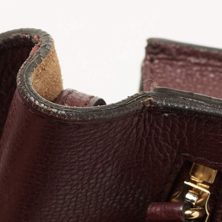 Pre Owned Burberry Burgundy House Check Canvas and Leather Macken Crossbody Bag