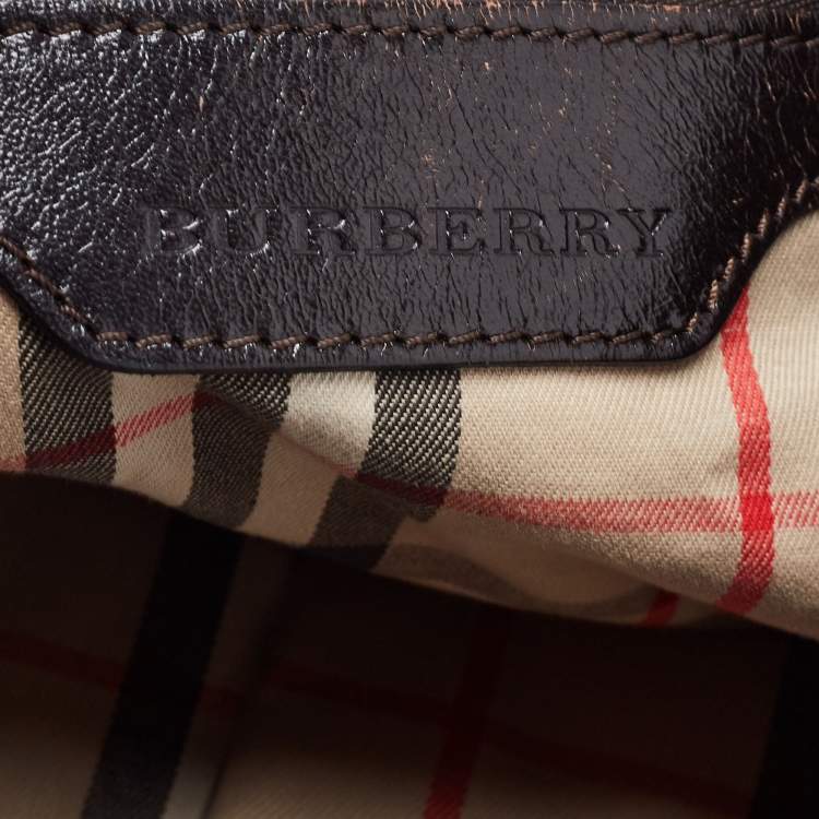 Pre Owned Burberry Dark Brown Leather Small Canterbury Tote