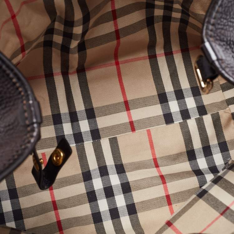 Pre Owned Burberry Dark Brown Leather Small Canterbury Tote