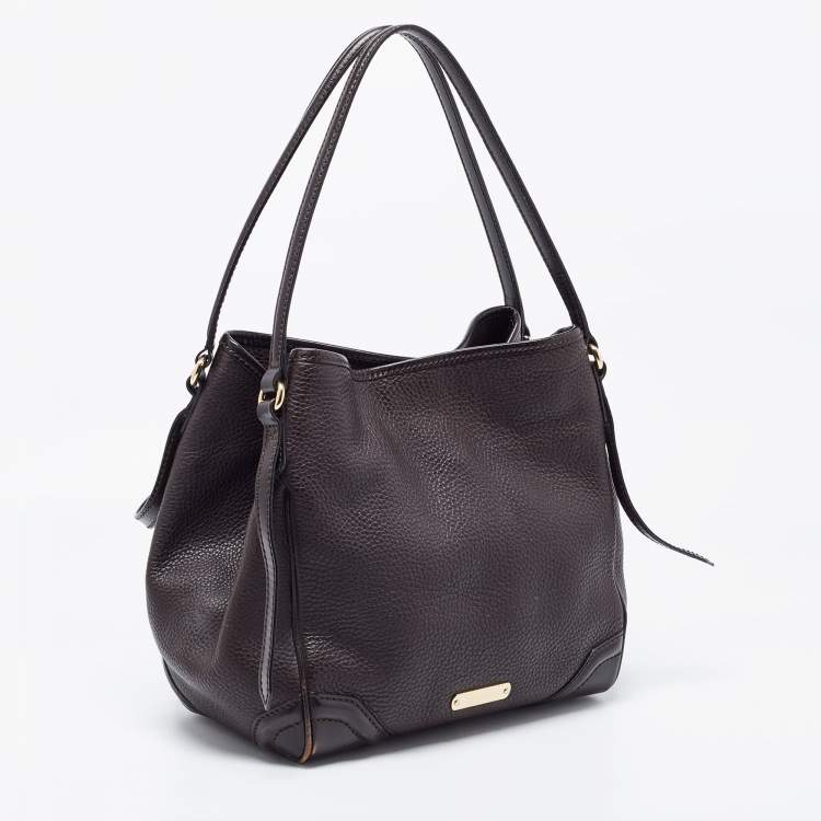 Pre Owned Burberry Dark Brown Leather Small Canterbury Tote
