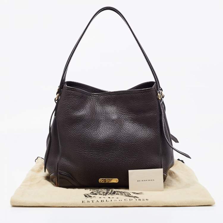 Pre Owned Burberry Dark Brown Leather Small Canterbury Tote
