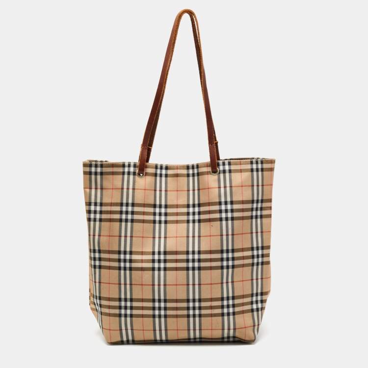 Pre Owned Burberry Beige/Brown Nova Check Nylon Tote