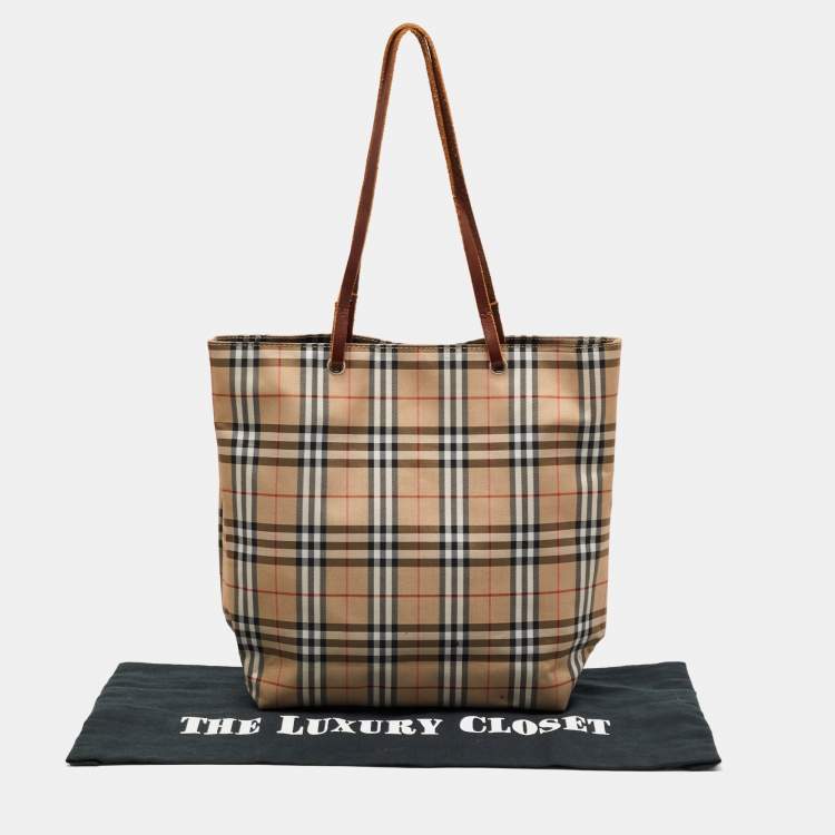 Pre Owned Burberry Beige/Brown Nova Check Nylon Tote