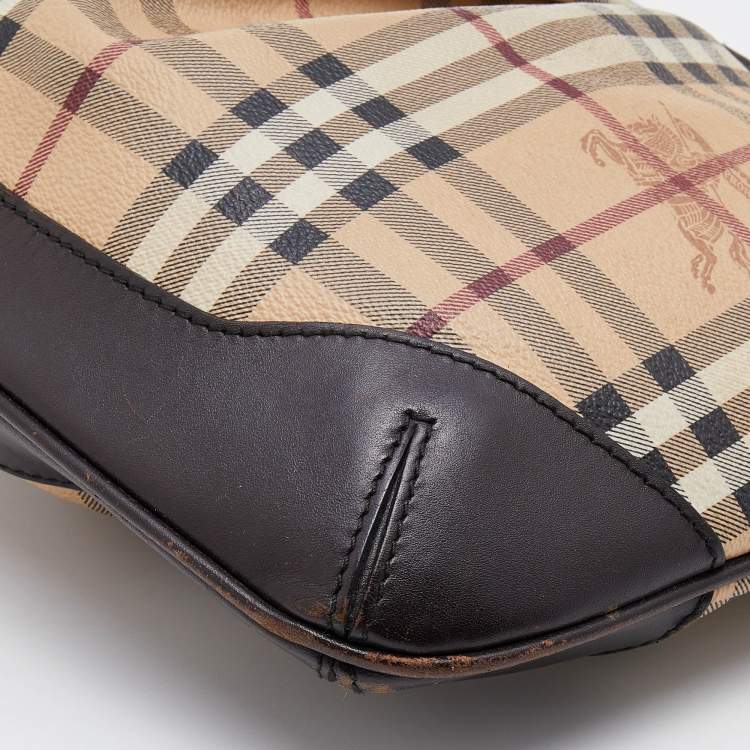 Pre Owned Burberry Beige/Brown Haymarket Check Coated Canvas and Leather Hartham Crossbody Bag