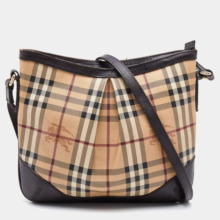 Burberry Brown Leather Haymarket Check Coated Canvas Colorblock