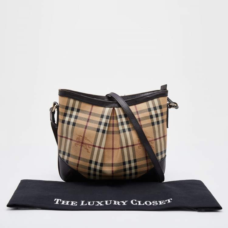 Pre Owned Burberry Beige/Brown Haymarket Check Coated Canvas and Leather Hartham Crossbody Bag