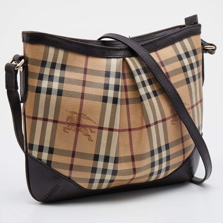 Pre Owned Burberry Beige/Brown Haymarket Check Coated Canvas and Leather Hartham Crossbody Bag