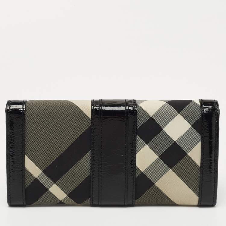 Pre Owned Burberry Black Beat Check Nylon and Patent Leather Penrose Continental Wallet