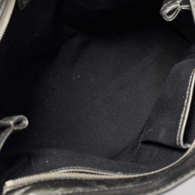 Pre Owned Burberry Metallic Grey Shimmer Beat Check Canvas and Leather Lowry Tote