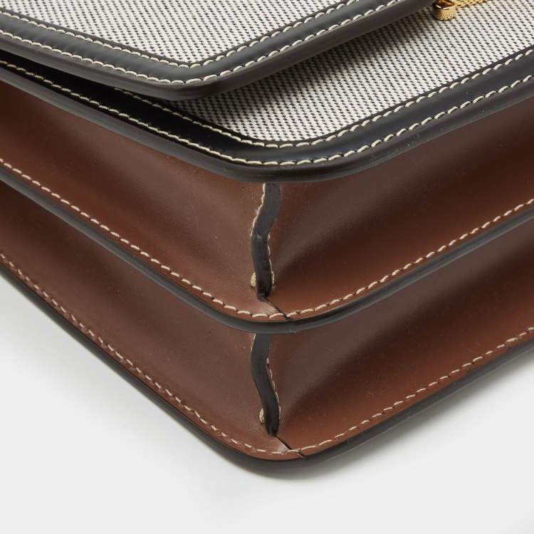 Pre Owned Burberry Black/Grey Canvas and Leather Small TB Shoulder Bag