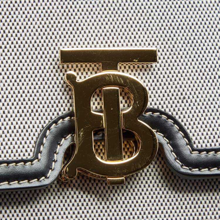 Pre Owned Burberry Black/Grey Canvas and Leather Small TB Shoulder Bag