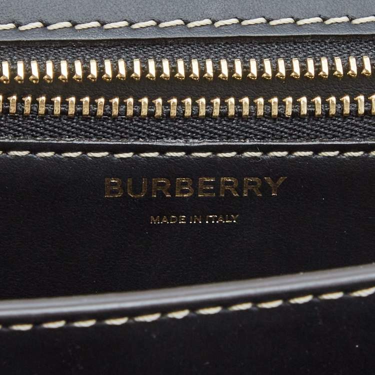 Pre Owned Burberry Black/Grey Canvas and Leather Small TB Shoulder Bag