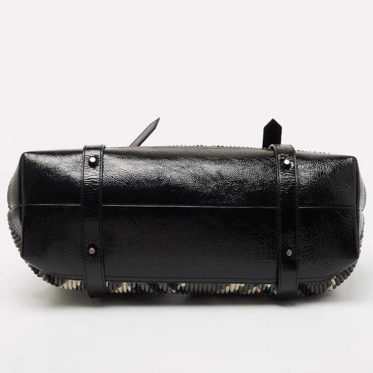 Pre Owned Burberry Black Beat Check Nylon and Patent Leather East/West Tote