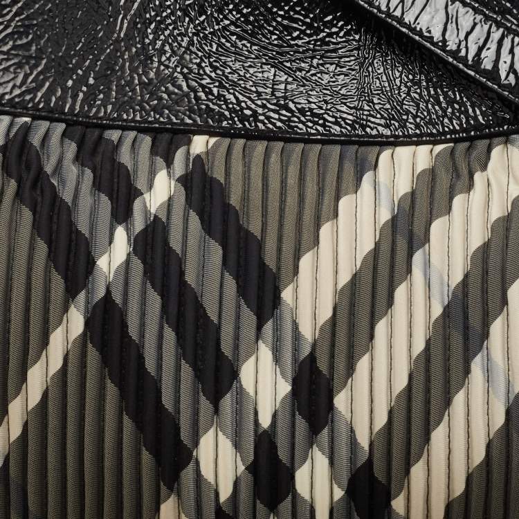 Pre Owned Burberry Black Beat Check Nylon and Patent Leather East/West Tote