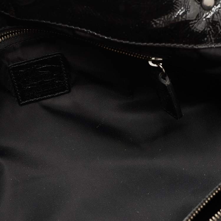 Pre Owned Burberry Black Beat Check Nylon and Patent Leather East/West Tote