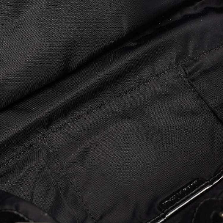 Pre Owned Burberry Black Beat Check Nylon and Patent Leather East/West Tote
